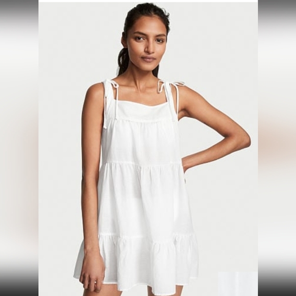 Victoria secret- White Ruffle Swim.Cover Up/Mini Dress-XXL - Picture 1 of 4